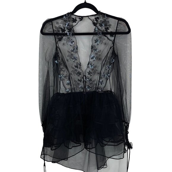 Agent Provocateur Skylee Mesh Ruffle Short Dressing Gown Black Size 8 - Picture 4 of 16